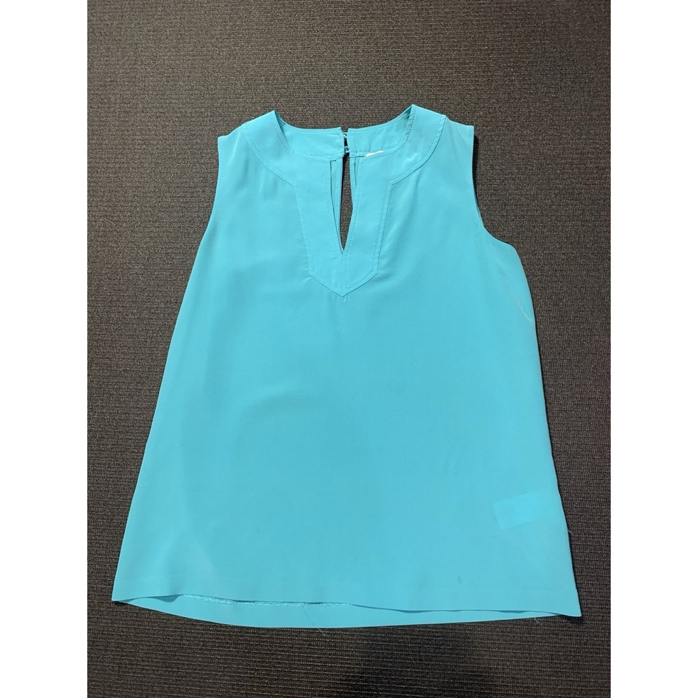 Kate Spade Live Colorfully‎ Teal 100% Silk Sleeveless Blouse Tank Top Shirt Sz 0